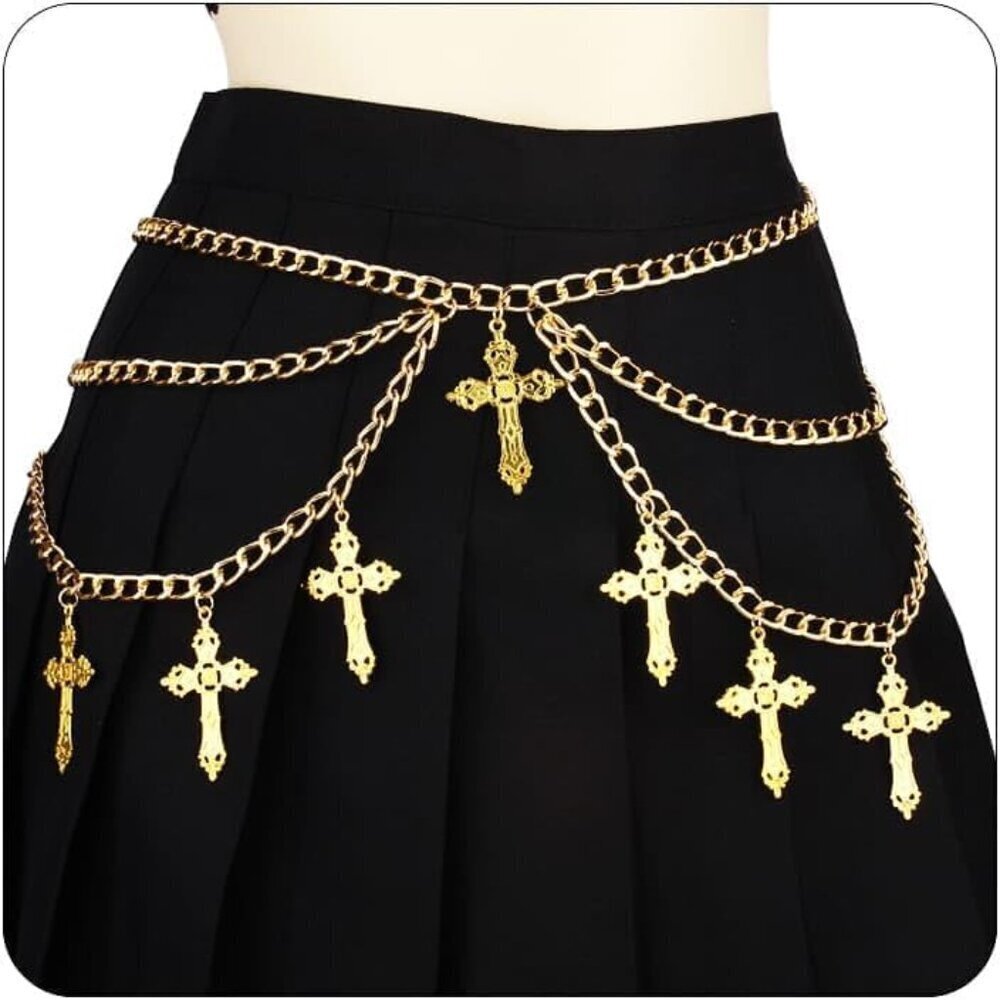 Goth Cross Waist Chain Alloy Hip Hop Belly Belt Punk Emo Halloween Accessory